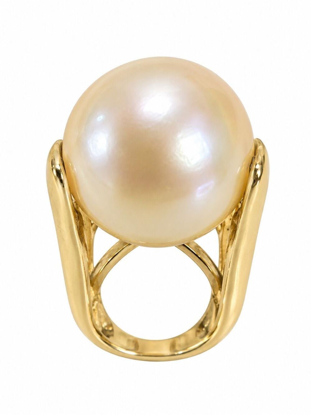 Oversized Faux Pearl Gold Tone Statement Ring Costume Jewelry Size 7